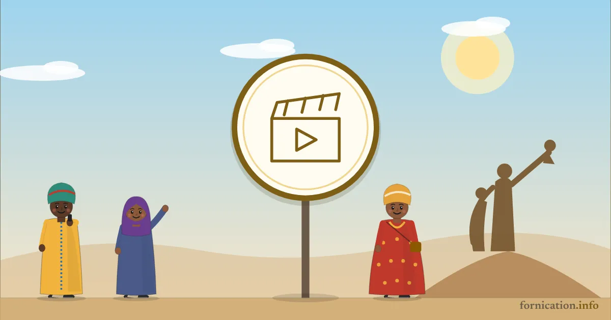 Illustration : un médaillon avec un clap de cinéma, devant le monument de la Renaissance africaine à Dakar, entouré de passants d'aujourd'hui
