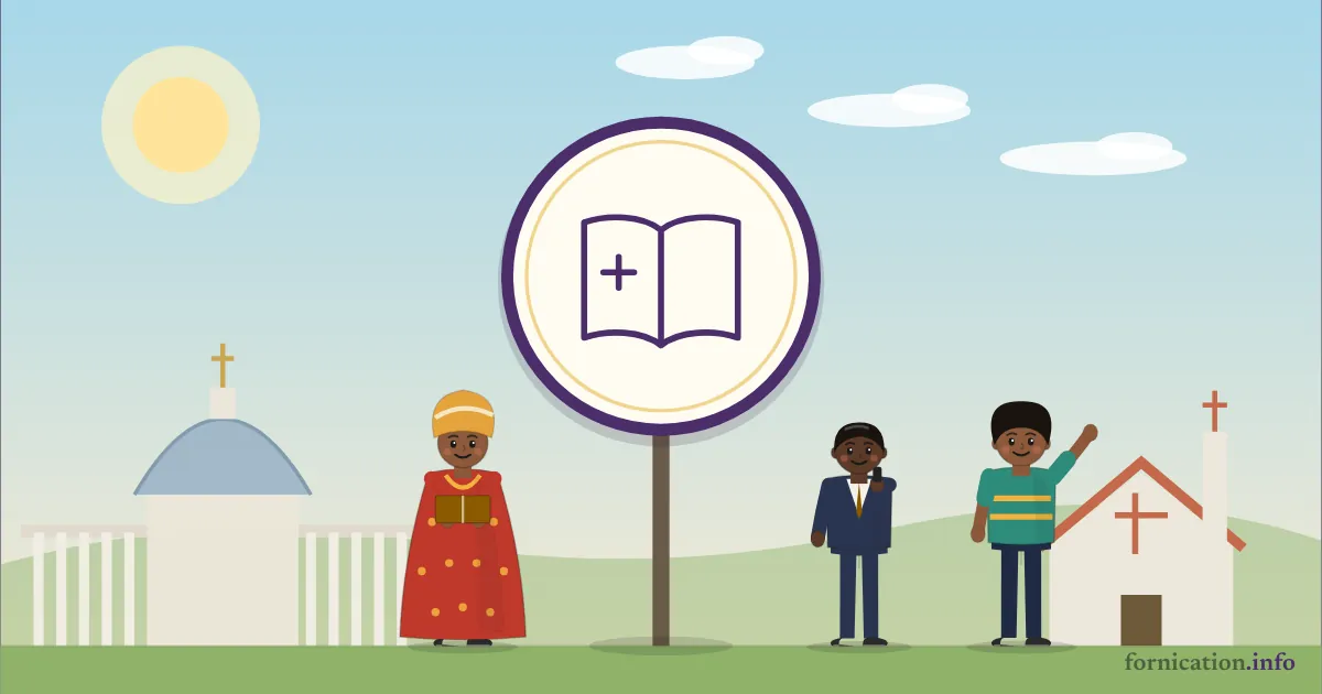 Illustration : un médaillon avec une Bible ouverte, devant la basilique Notre-Dame de la Paix de Yamoussoukro, entouré de passants d'aujourd'hui